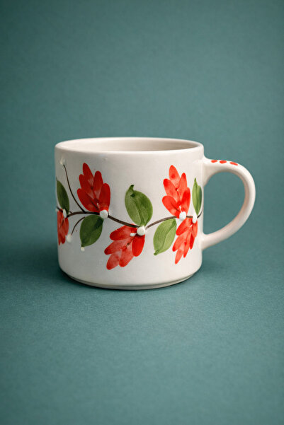 betüslesin Ceramic Mug with Floral Motif Handmade Coffee Cup