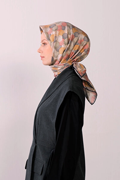 Belli Mavi Obje Desen %100 Twill İpek Eşarp 4313-06