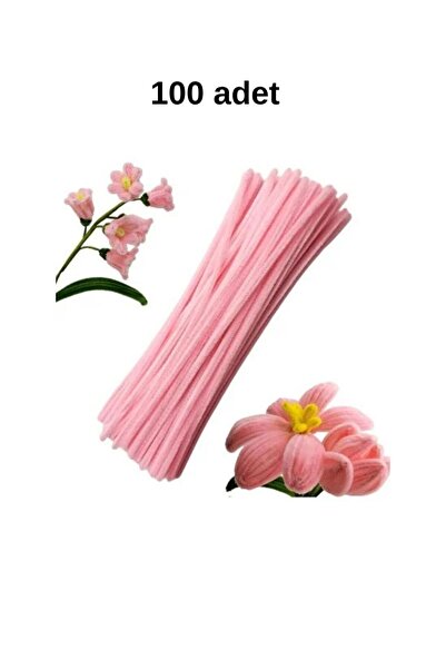Hobimos 100 Adet Pastel Pembe Şönil, Çiçek Yapımına Uygun Tüylü Tel, 30 Cm 6mm