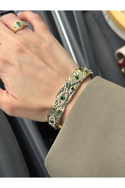 kems jewels Yeşil Taşlı Göz Model Altın Kaplama Vintage Pinterest Kelepçe Bil...