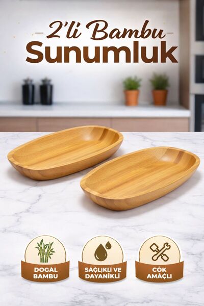 Funny Life 2’li Bambu Sunumluk Tabak Kayık Servis Tabağı Kahvaltılık Çerezlik...