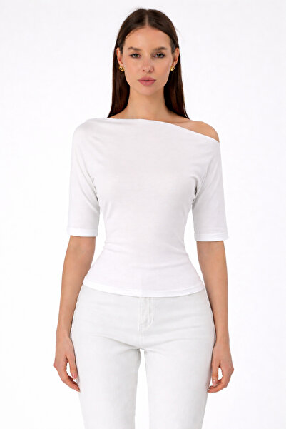 COMBİNE MİCHAİL Γυναικεία κοντομάνικη λευκή στενή μπλούζα