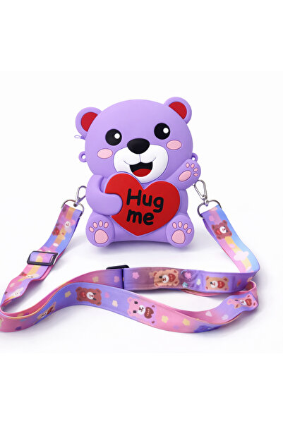 synshop Μωβ τσάντα χιαστί σιλικόνης για κορίτσια με φιγούρα αρκουδάκι, τσάντα...