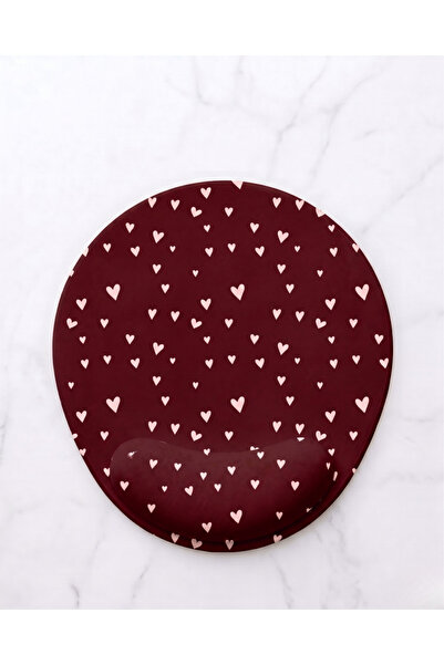 matizya Bordo Kalp Desenli Bilek Destekli Mousepad | Romantik & Şık Tasarım