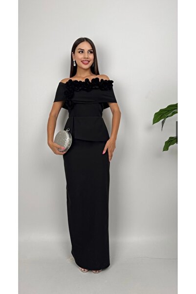 Butik KAYIK YAKA GÜLLÜ ELBİSE