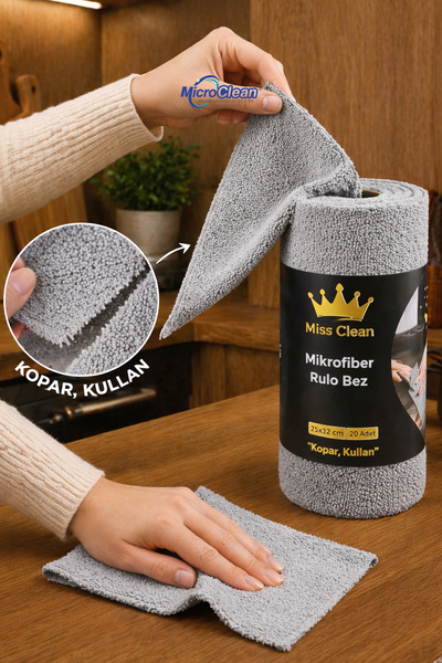 Micro Clean MissClean ( 20 ADET ) Gri Renk Mikrofiber Genel Temizlik Bezi Leke Tutmaz Koku Yapmaz 25*32cm Kopart Kullan