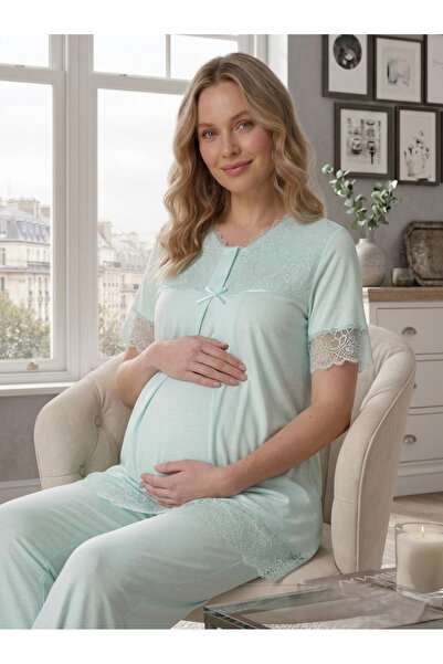 Lohusa Homewear New Season Turquoise Maternity Summer Wear Elegant Lace Detai...