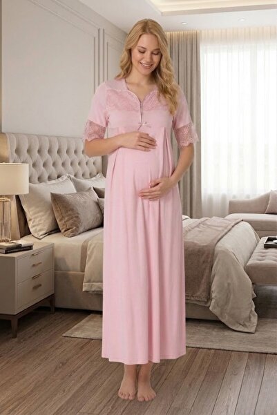 LOHOUSE Women's Full Length Lace Maternity Nightgown