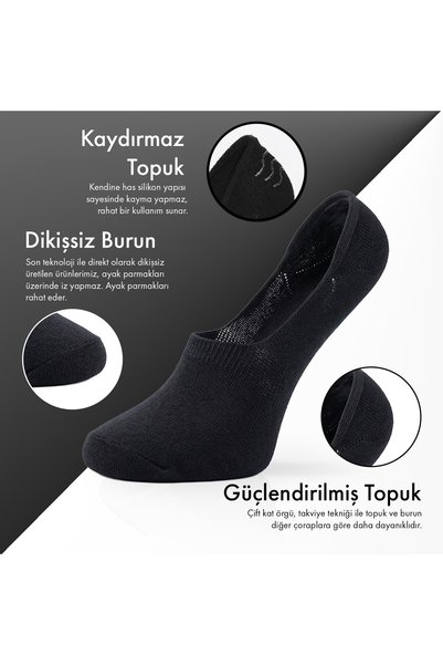 Lion Monroe Pure Bamboo Women's Ballerina Socks Black-Grey Melange Seamless Invisible Non-Slip Heel Silicone Premium 6-Pack Softaura
