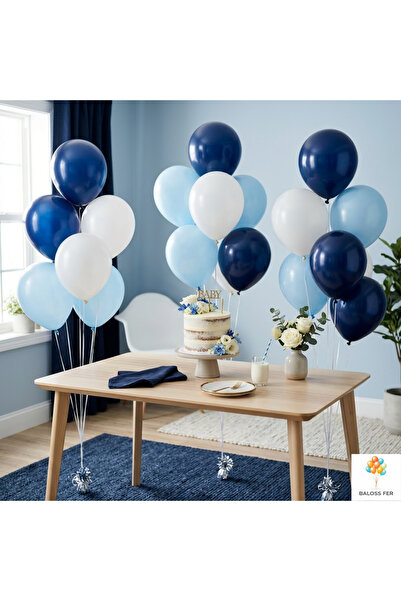 baloss fer Baby Shower Doğum Günü Süsleri Balon Seti 20 Parça Lacivert Mavi B...