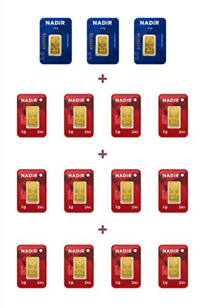 Nadir Gold 24 Ayar 19,5 Gram Külçe Altın (3 Adet 2,5 Gram Külçe Altın + 12 Ad...