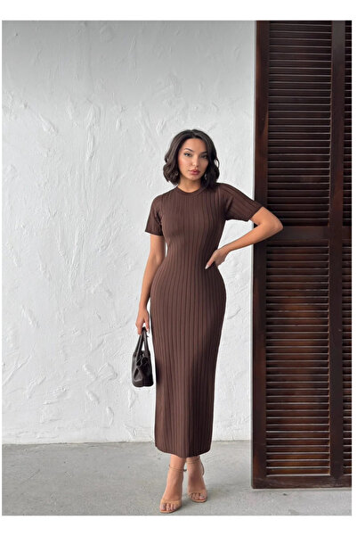 By Kuzey Aras Γυναικείο καλοκαιρινό πλεκτό φόρεμα με κοντά μανίκια και κορδόνια