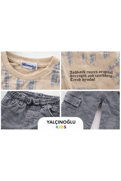 Yalçınoğlu Kids Boy's Denim Shorts Set Single Jersey Combed Cotton T-Shirt Summer Two-Piece Set I 4-12 Years Old I Boy's Set