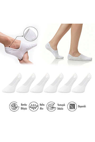 Pure Bamboo Women's Flat Socks White Seamless Invisible Anti-Slip Heel Silicone Premium 6-Pack Softaura