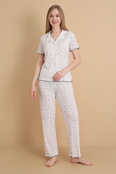 Wordex MRN 1714 Γυναικείο σετ πιτζάμες με κοντό μανίκι από λεπτό ύφασμα με φλ...