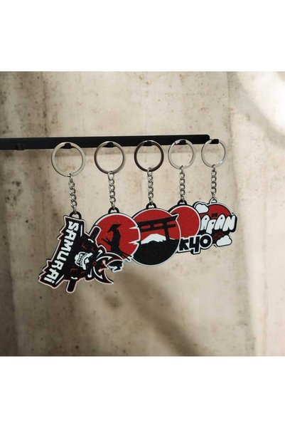 3D Layshop Set of 5 Japan-Themed 3D Keychains - Tokyo, Samurai Mask, and Torii Bag Ornament Accessory