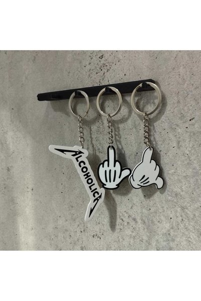 3D Layshop Set of 3 Fun Rock-Themed 3D Keychains - Rebellious Cartoon Gloves and Motto Bag Ornament
