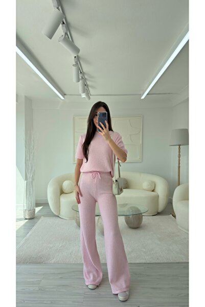 LUUNA STORE Pink Short Sleeve Knitted Suit