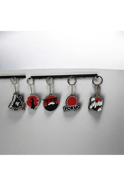 3D Layshop Set of 5 Japan-Themed 3D Keychains - Tokyo, Samurai Mask, and Torii Bag Ornament Accessory