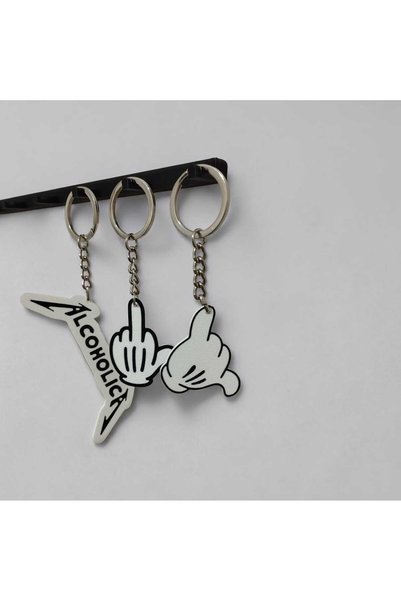 3D Layshop Set of 3 Fun Rock-Themed 3D Keychains - Rebellious Cartoon Gloves and Motto Bag Ornament