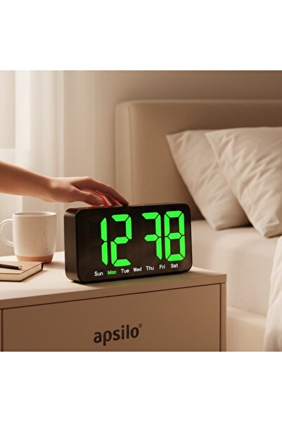 keyfim shop Modern LED Dijital Alarm Saat – Büyük Ekranlı, Gün Göstergeli, Şı...