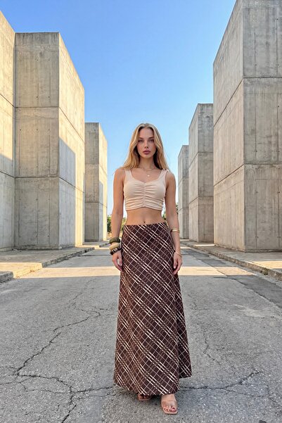 XELA Καρό φούστα με σχέδιο και φαρδιά γραμμή