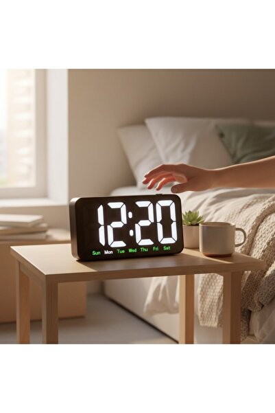hediyesahibi Modern LED Dijital Alarm Saat – Büyük Ekranlı, Gün Göstergeli, Ş...