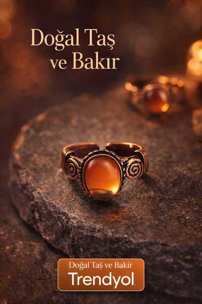Banum Luxury Doğal Turuncu Akik Taşlı El İşi Bakır Yüzük