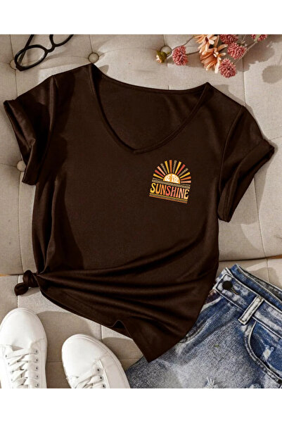 SUNFREE Sunshine Printed V-Neck Regular Short Sleeve Women's Tshirt