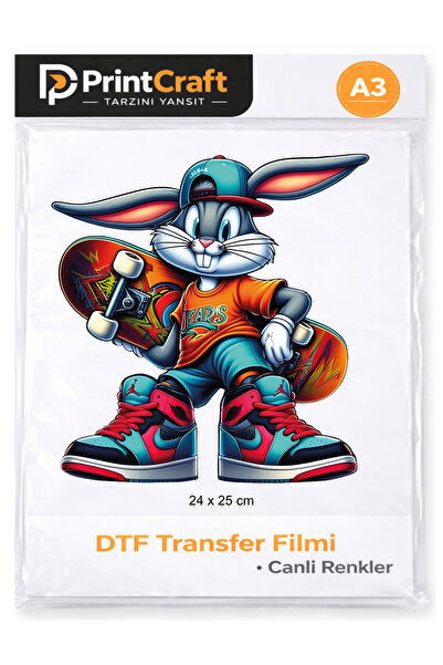 Palo Santo 24x25 cm Kaykaylı Tavşan Modeli Ütü ile Yapışan DTF Transfer Baskı...