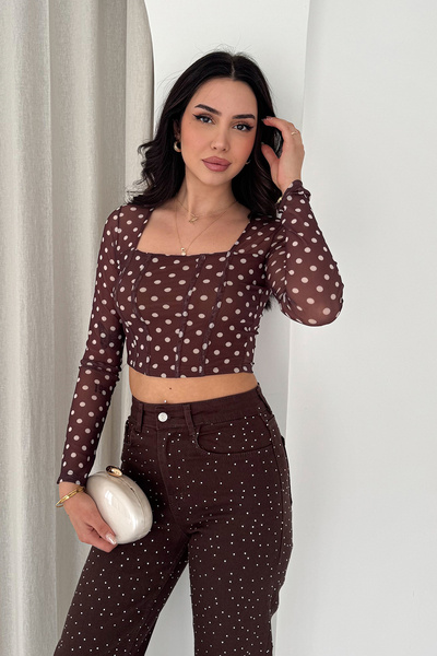 Noa&Noa Γυναικεία μπλούζα με τετράγωνο λαιμόκοψη και σχέδιο Paisley – Rust Bloom