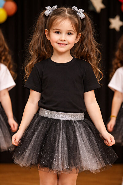 BİANCOFİGLİO Plain Black Cotton Badi T-Shirt 1-8 Years