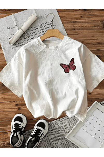 gencerco Red mini butterfly printed premium oversize t-shirt