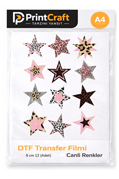 Palo Santo 8 cm (12 Model) Yıldız Modeli Ütü ile Yapışan DTF Transfer Baskı (A4)