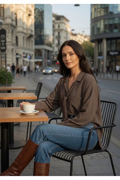 MODELİSA KADIN YAKASI KUŞAKLI ÇİFT CEPLİ MODAL GÖMLEK