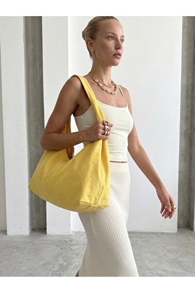 LUNAFEL Κίτρινη υφασμάτινη τσάντα tote - Μεγάλο μέγεθος - Αδιάβροχο ύφασμα - ...