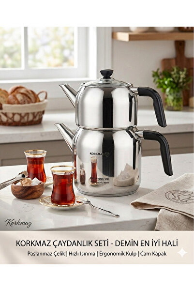 kasımoğulları concept Tombik Stainless Steel 0.9+2 Liter Tea Pot Set