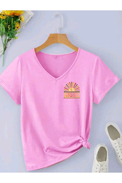 SUNFREE Sunshine Printed V-Neck Regular Short Sleeve Women's Tshirt