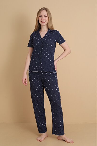 Wordex MRN 1709 Γυναικείο σετ πιτζάμες με κοντό μανίκι από λεπτό ύφασμα με φλ...