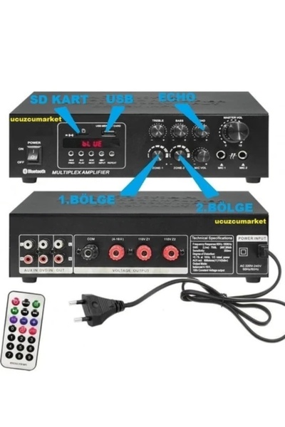 Uygun Hat Trafolu Iki Bölgeli 2X150 Watt Seslendirme Amfisi (Bluetooth-Usb-Sd...