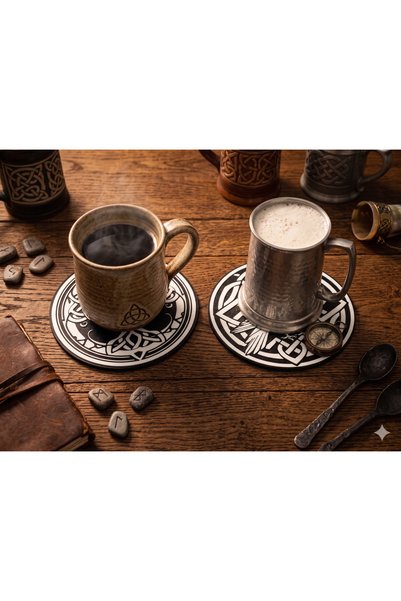 3D Layshop Set of 2: Nordic Mythology Tree of Life and Raven Coasters - 3D Decorative Cup Mats (10X10 cm)