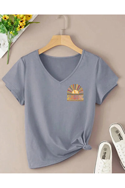 SUNFREE Sunshine Printed V-Neck Regular Short Sleeve Women's Tshirt