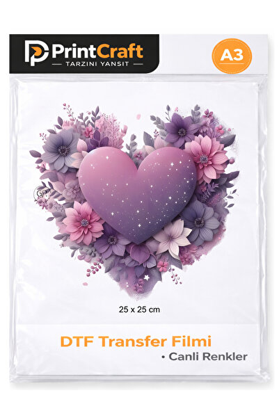 Palo Santo 25x25 cm Mor Çiçekli Kalp Modeli Ütü ile Yapışan DTF Transfer Bask...