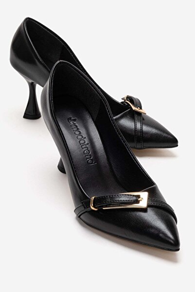 CCWAY AYAKKABI Γυναικεία παπούτσια με τακούνι και αλυσίδα ΜΑΥΡΑ ΖΑΡΩΜΕΝΑ