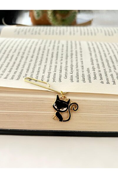 TekinAksesuar15 Siyah Kedi Figürlü Kitap Ayracı | Gold Metal Ayraç | Kedi Sev...
