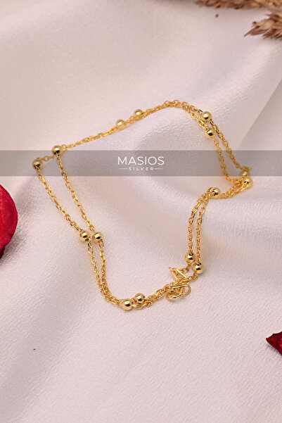 Masios Silver Gold Renk İtalyan Dorika Top Detaylı 925 Ayar Gümüş Kolye