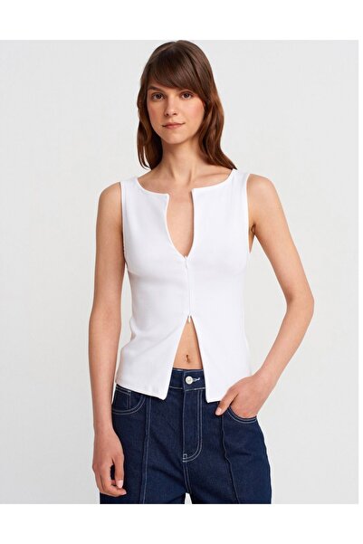 BERİ BUTİK Women's Zipper Detailed Top-White
