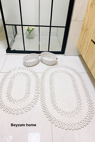 SHLM TEKSTİL Jüt Banyo Paspas Seti, Klozet Paspası, 4lü Banyo Seti Doğal, 2 P...