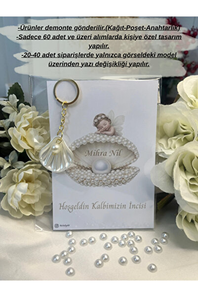 İBAHEDİYELİK İncili İstiridye Anahtarlık Baby Shower İnci Modeli 20 adt