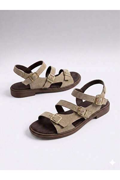 MAYA SHOES Kadın Sandalet Üç Tokalı Günlük Rahat Sandalet